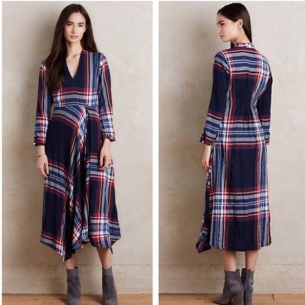Anthropologie Isabella Sinclair Tartan Plaid Moc Maxi Wrap Dress